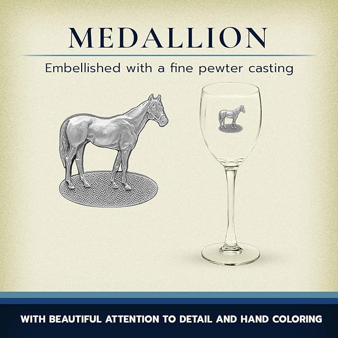 Heritage Pewter Racehorse Glass Goblets – Set of 2 | 12 OZ Goblet Wine Glasses | Expertly Crafted Pewter Glass