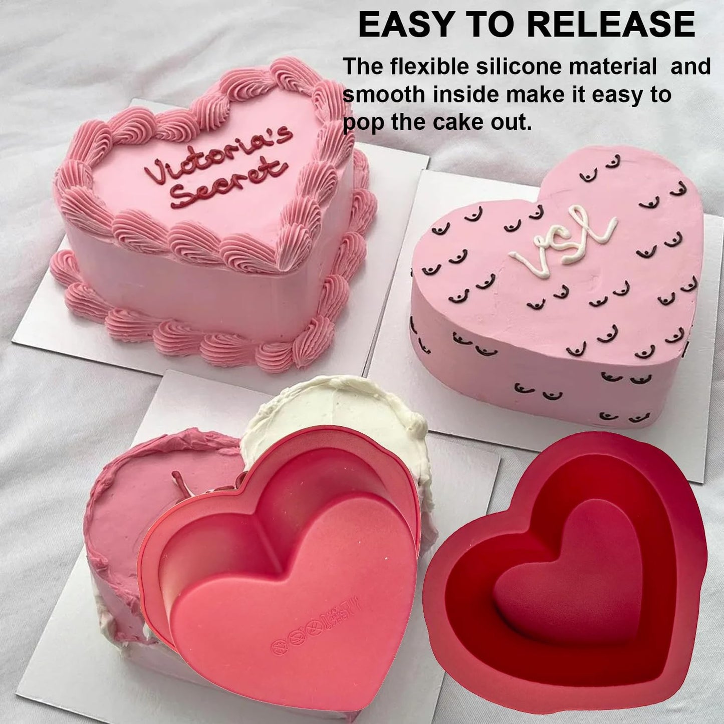 Silicone Heart Shaped Cake Pans Set of 4, NonStick Easy Release Heart Silicone Mini Cake Molds for Baking Bread, 4X2 inch Brownies Pan Set for Oven, Microwave, Air Fryer and Freezer