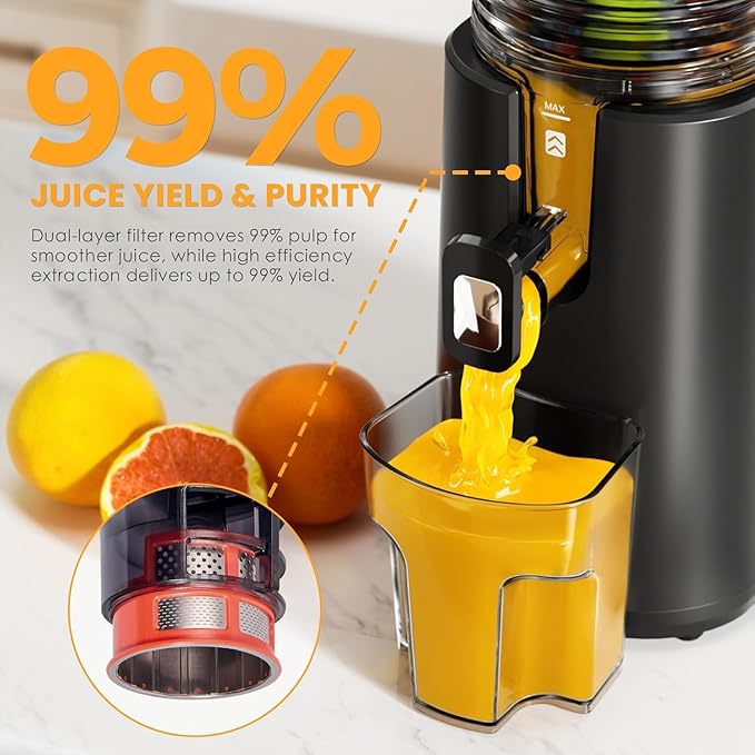 Cold Press Juicer, 5.5inch Wide Feed Chute Juicer Machine, Slow Masticating Juicer for Whole Vegetables & Fruits, Black