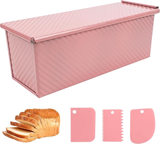 Premium Pink 13-inch Pullman Loaf Pan with Lid - Perfect for Baking Professional-Grade Sandwich Bread, PFOA & PTFE Free, Healthy & Stylish Non-Stick Bread Loaf Pan for Homemade Bread