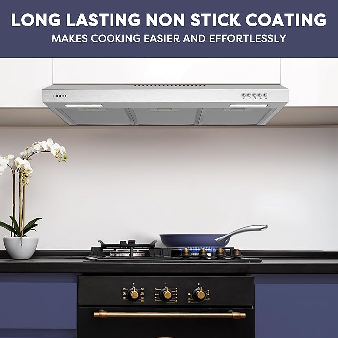 CIARRA Nonstick Ceramic Frying Pan, Non Toxic, PTFE & PFOA Free, Oven Safe & Compatible with All Stovetops, 10.2 Inches, Blue