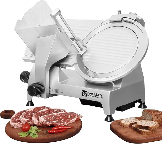 8" Electric Meat Slicer, Commercial Meat Slicer with 1/4 HP, Italian Carbon Steel Blade, Ham Slicer with Adjustable Slicing Thickness for Semi-frozen Meat, Cheese, Deli