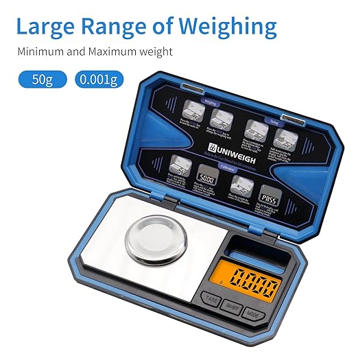 Digital Pocket Scales 50g/0.01g,Digital Gram Scales,Mini Food Scale with Calibration Weight for Food,Powder,Coffee,Coins,Small Items,Jewellry Scale (Battery Included)-Blue
