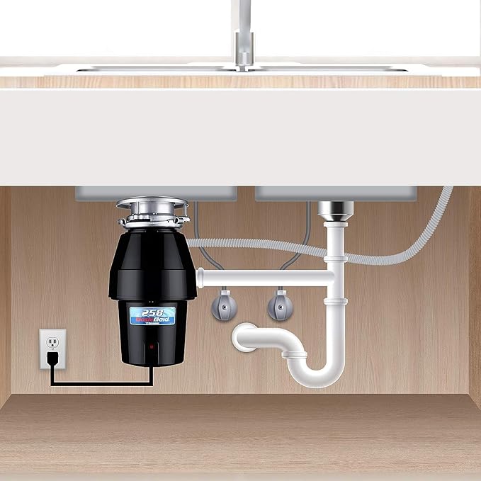 Waste Maid 10-US-WM-258-3B Garbage Disposal Anti-Jam Stainless Steel Food Waste Grinding System, 1/2 HP Mid Duty, Black