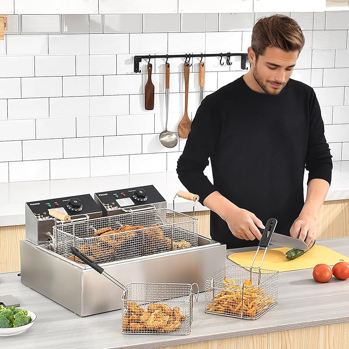 Electric Deep Fryer 22.6L/24QT Stainless Steel Large Capacity Commercial Fryer with Basket, 3400W 110V Countertop Deep Fryer for Home Kitchen and Restaurant Use withTemperature Control