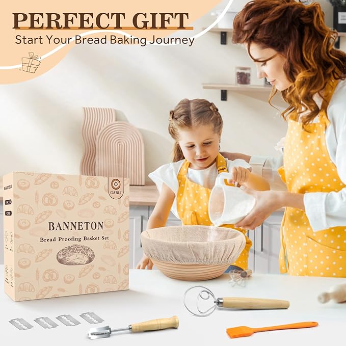 Bread Banneton Proofing Basket,9 Inch Round Sourdough Proofing Basket with Linen Liner,Bread Making Tools and Supplies,Home Sourdough Bakers Baking and Sourdough Starter Kit