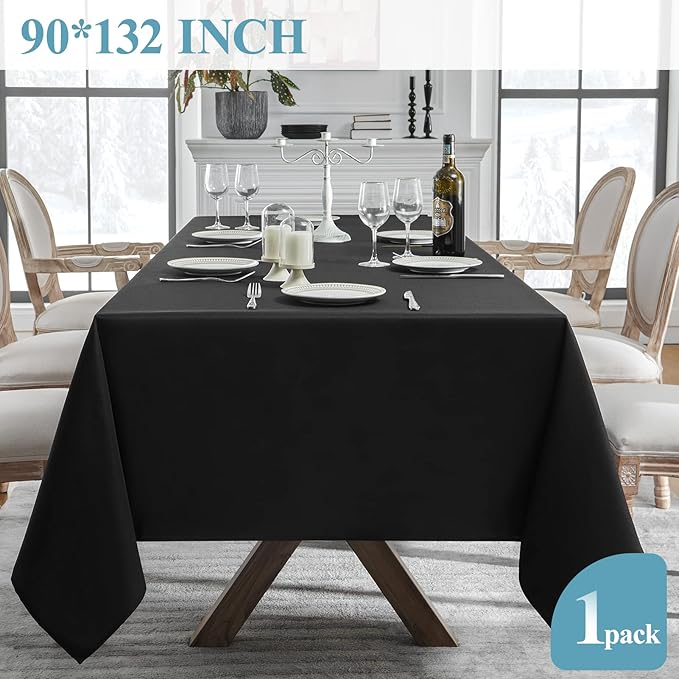 VidaFete Tablecloth 90 * 132inch Rectangle Table Cloth Polyester, Stain Wrinkle Resistant Polyester Dining Table Cover for Kitchen Dinning Party Wedding Rectangular Tabletop Buffet Decoration(Black)