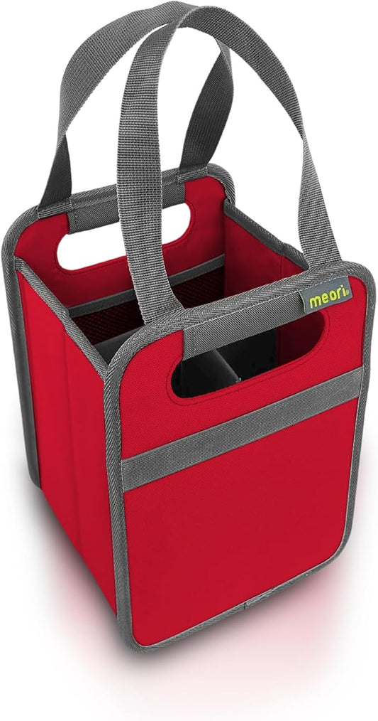 Meori Collapsible Drink Tote Bag, 4 Bottle Bag, Tear-Resistant Reusable Drink Carrier, Foldable Portable Carrier, Gift for Wine Lovers, Hibiscus Red