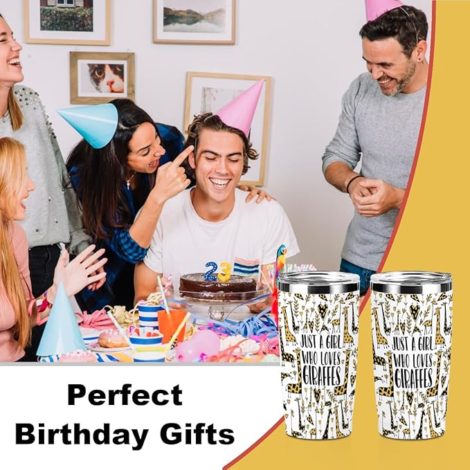 Giraffe Gifts Tumbler, Giraffe Decor 20 oz Stainless Steel Coffee Mug，Travel Cup，Insulated Cup with Lid for Car, Perfect Gifts for Women Friend Animal Lover Girl Christmas Birthday