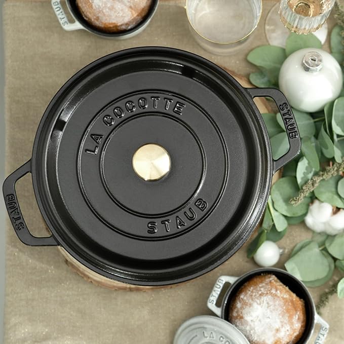 STAUB Cast Iron Dutch Oven 4-qt Round Cocotte, Made in France, Serves 3-4, Matte Black