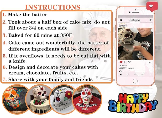 JETKONG Large Skull Cake Pan Haunted Skull Baking Cake Mold for Halloween and Birthday Party (Brown)