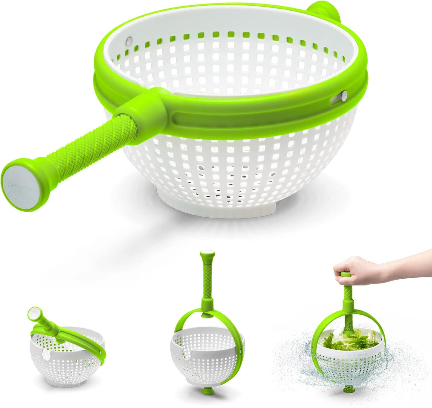 Dreamfarm Spina 2-In-1 Easy-To-Use, Collapsible Salad Spinner & Straining Colander for Salad, Fruit, Vegetable, Lettuce - White/Green