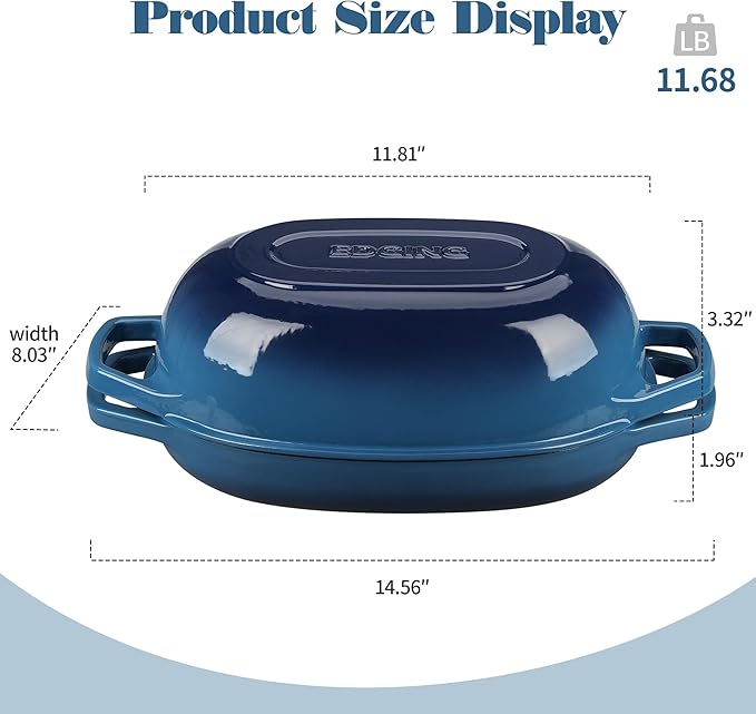 Enameled Cast Iron Oval Dutch Oven Pot with Lid, Dutch Oven for Sourdough Bread Baking, Oval Bread Pan, 5qt, Lake Blue