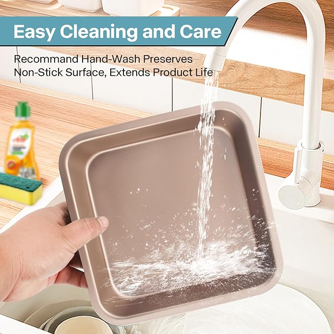 2-Pack 8 inch Square Baking Pan, Nonstick Square Brownie Pans, 8x8 Baking Pan, Square Cake Pan for Birthday Parties, Stackable 8×8 Cake Pan, Easy to Clean