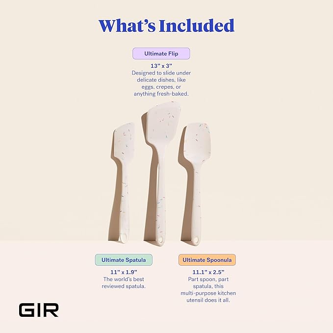 GIR: Get It Right 3-Piece Ultimate Silicone Kitchen Utensils Set - Spatula, Flip & Spoonula - Non toxic Cooking Utensils for Nonstick Cookware, Cooking and Baking - Sprinkles