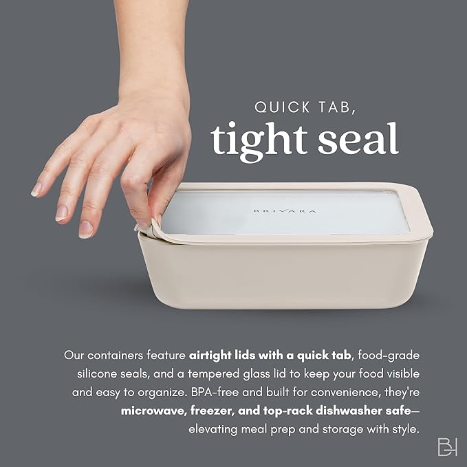 Ceramic Coated Glass Food Storage Container | No PTFE, PFOA, PFAS, and BPA | Reusable Non Toxic Meal Prep Container with Glass Lid | Easy To Store | 6 Piece Food Prep [Crema]