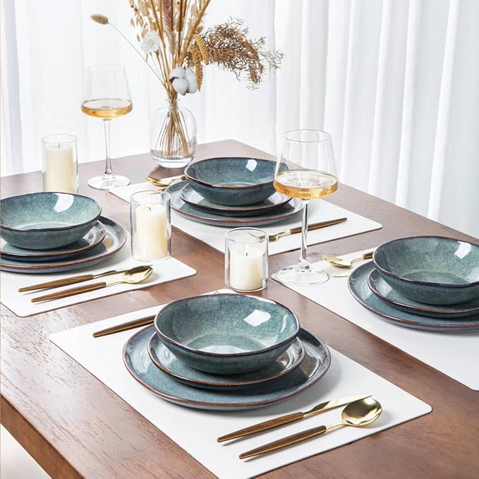 AmorArc Ceramic Dinnerware Sets,Handmade Reactive Glaze Stoneware Plates and Bowls Sets,Highly Chip and Crack Resistant | Dishwasher & Microwave Safe Dishes Set,Service for 6 (18pc)