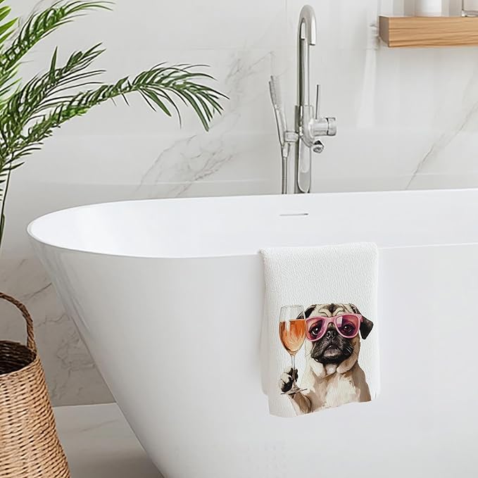 Cabana Bro Funny Wine Pug Kitchen Towels, Pug Lover Gifts Dish Tea Hand Towels for Kitchen Bar Cart Decor, Gifts for Wine Lovers, Bar Towel for Bartender, 16x24 Inches