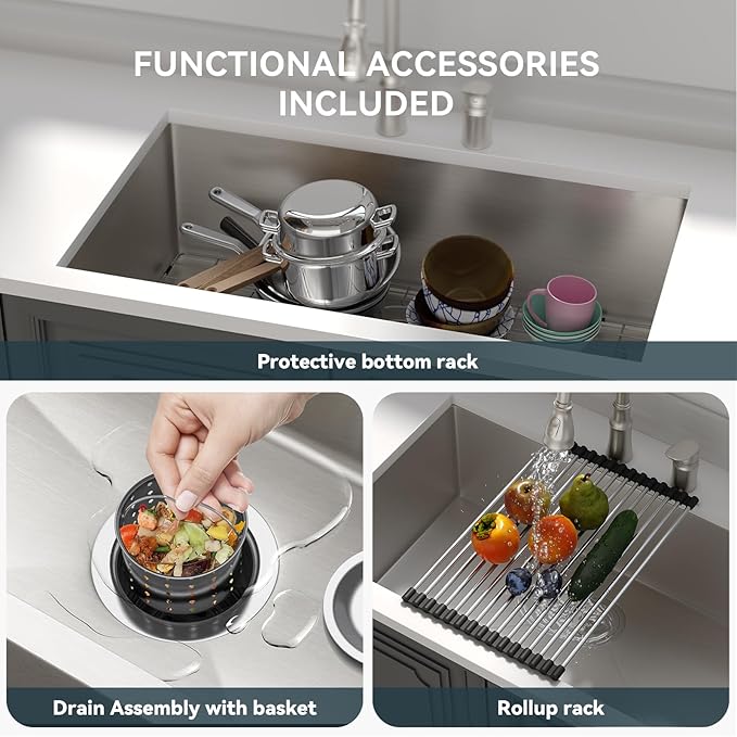 32 Undermount Kitchen Sink - Lordear 32x19 Inch Undermount Sinks Stainless Steel 16 Gauge Single Bowl Under Counter Basin Round Corner Handmade Sinks