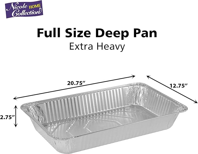 Aluminum Pans Full Size, Large Disposable Roasting & Baking Pan, 21"x13" Deep Foil Pans (10 Pack) Extra Heavy Duty Chafing Trays for Hotels, Restaurants, Caterers, Steam Table, Buffets & Bakeware