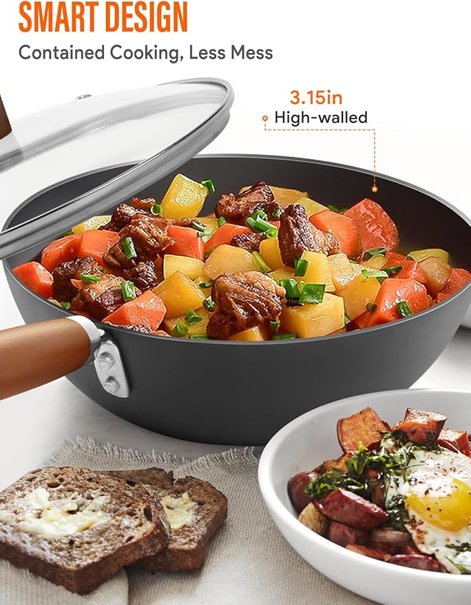 Carbon Steel Wok, 10.5" Wok Pan Set With Lid, Stir-Fry Pans Set, 1.65lb Lightweight Flat Bottom Small Wok