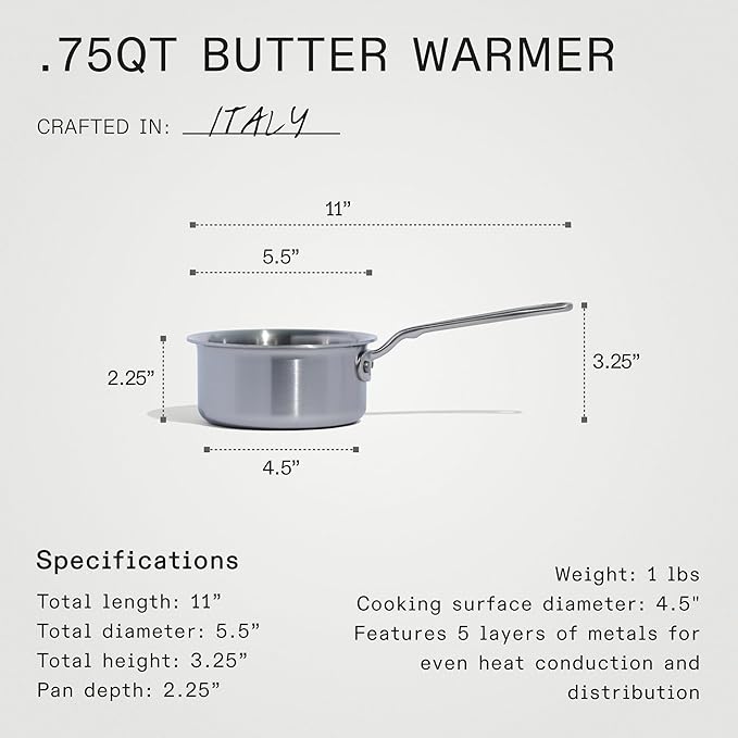 Made In Cookware - 3/4 Quart Stainless Steel Butter Warmer - 5 Ply Stainless Clad - Professional Cookware - Crafted in Italy - Induction Compatible