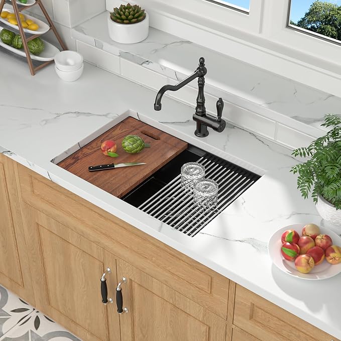 Black Undermount Kitchen Sink - Mocoloo 27x19 Inch Undermount Workstation Kitchen Sink Gunmetal Black 16 Gauge Stainless Steel Single Bowl Handmade Sink Basin