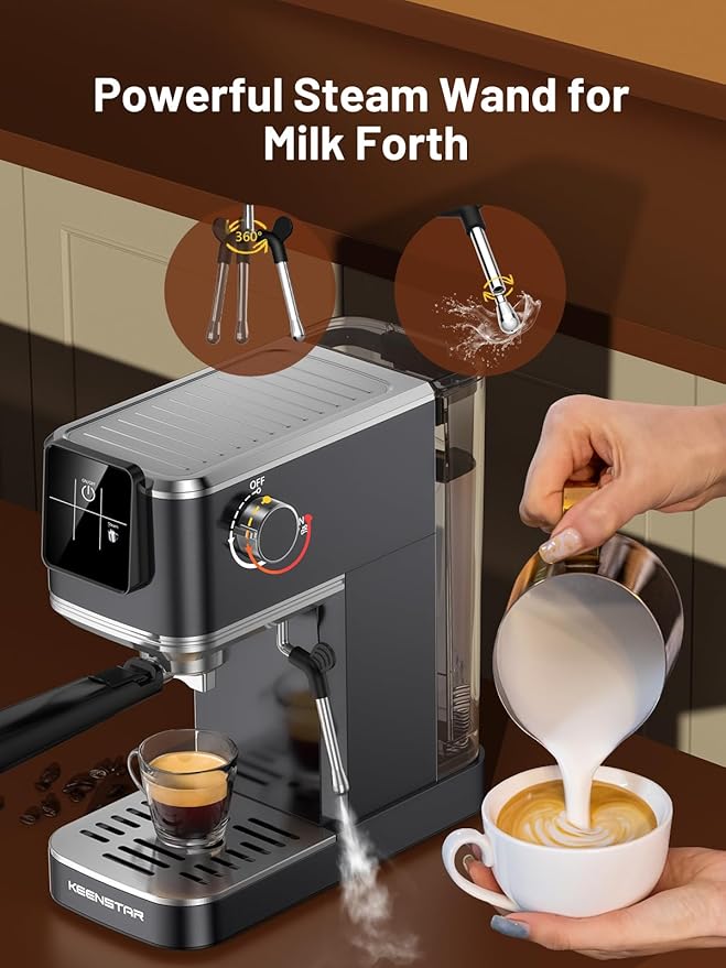 KEENSTAR 20Bar Espresso Machine with Rapid Cold Brew, Hot & Iced Coffee Machine, Espresso Maker with Milk Frother Steam Wand, Touch Screen with 40oz Water Tank for Latte, Cappuccino, Gift