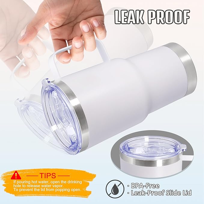 20 oz Tumbler with Handle and Lid, Stainless Steel Tumbler Insulated Travel Coffee Mug, Spill Proof Double Wall Vacuum Tumbler Cup Keep Drink Hot & Cold,White, 6 Pack