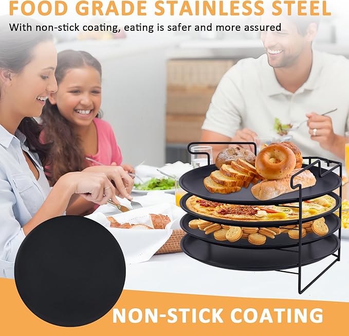 JIAWANSHUN Folding Pizza Rack Stand 4-Layer Stainless Steel with 12-Inch Non-Stick Pan,Oven-Safe Baking & Cooling Holder for Home Kitchens,Pizza Shops,Commercial Restaurants