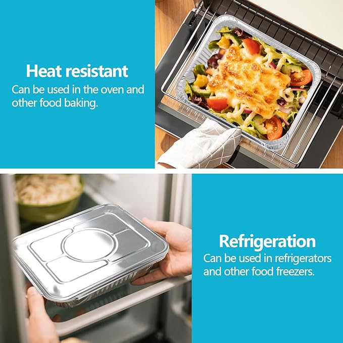 9x13 In Aluminum Pans with Lids, 20PCS Extra Deep Disposable Baking Pans for Roasting, Baking, Cooking, Food Prep, Chafing, Steam Table, Oven, Cake, and Party Catering.