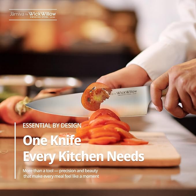 8 Inch Chef Knife – Razor Sharp Swedish Steel Kitchen Knife with Italian Olive Wood Handle – Premium Cutting Knife for Meat, Vegetables & Prep – Gift for Home Cooks & Chefs