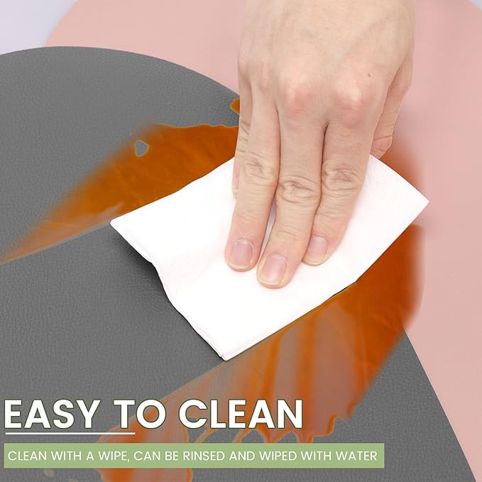 Leather Placemats Set of 6, Reversible Table Mats, Washable Dual Sided Waterproof Oilproof Wipeable Heat Resistant Leather Placemats for Kitchens Dining Table, 16.5 x 13.8