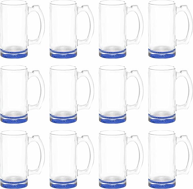 12 Libbey Beer Mugs Set, 12 oz. - Groomsmen Glassware - Blue