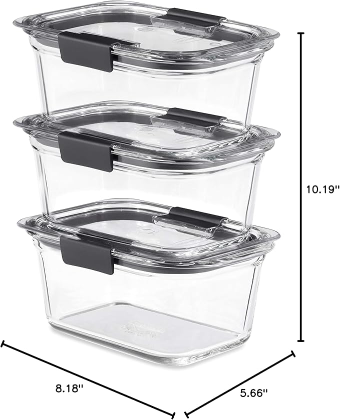 Rubbermaid Brilliance Glass Storage 4.7-Cup Food Containers with Lids Set of 3 Clear