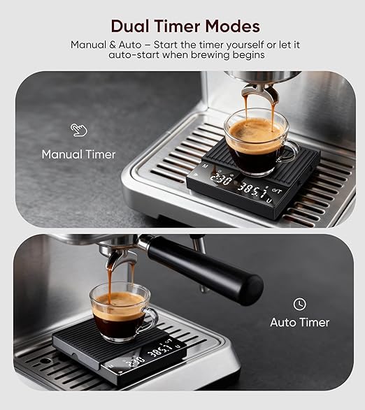 Rechargeable Coffee Scale with Timer, Mini Espresso Scale 2kg/0.1g High Precision Scale for Espresso & Pour-Over Coffee, Portable Digital Food Kitchen Scale