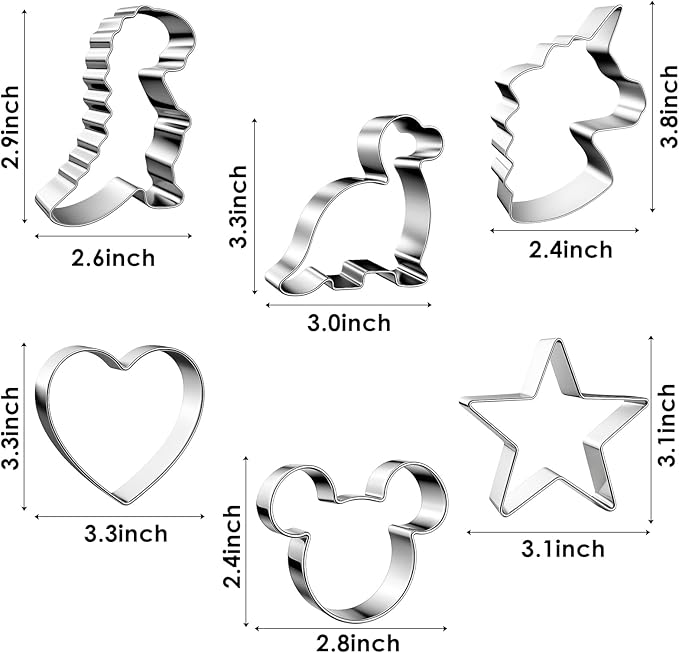 Stainless Steel Cookie Cutters, Mickey Unicorn Dinosaur Heart Star Cookie Cutters, Metal Biscuit Cutter Molds for Baking or Valentine's Day Christmas Holiday Party Decorations