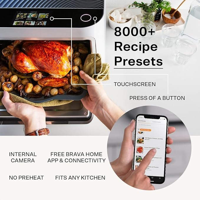 Brava Oven Chef's Choice Set: 10-in-1 Touchscreen Countertop Smart Oven, Air Fryer, 6-Slice Toaster, Slow Cooker, Reheater, Dehydrator, Rice Cooker, Healthy & User Friendly, Auto-Shut Off, 1800W