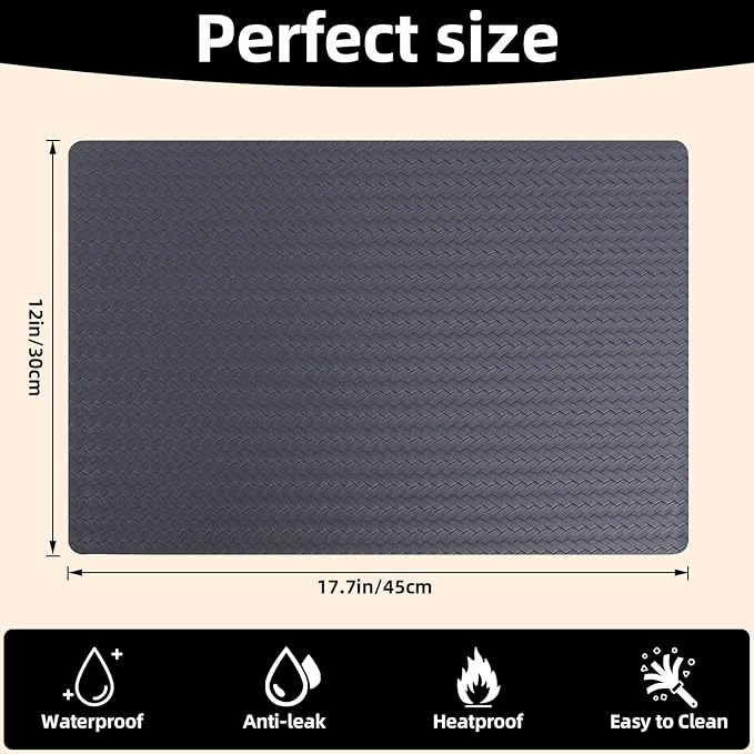 Vinyl Placemats Set of 6-12×17.7 Inch Waterproof & Heattable Placemats, Fall Faux Leather Wipeable Outdoor Table Mat for Dining, Kitchen, Indoor Outdoor Use (Dark Grey, Cable Pattern)