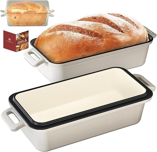13x5 Enameled Cast Iron Loaf Pan with Lid – Bread Pan for Sourdough, Cake, Meatloaf, Even Heat, Nonstick, Easy to Clean, 2 Piece Set