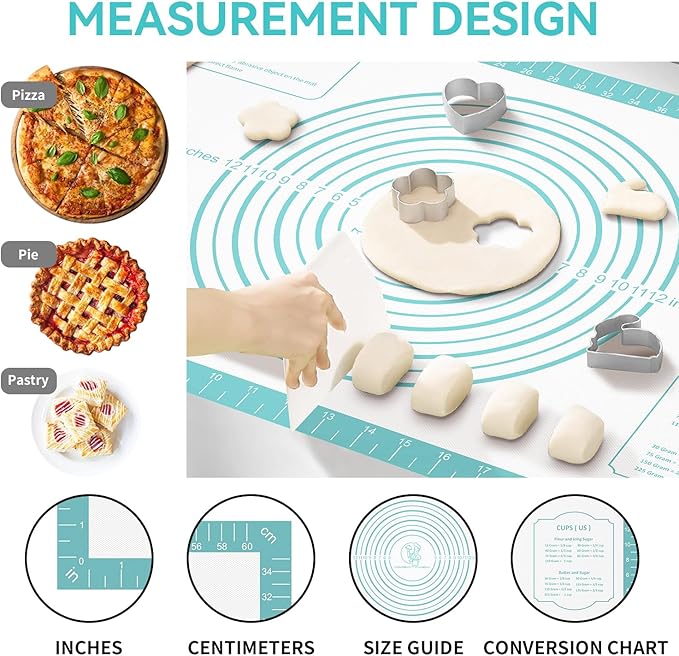 Non-Stick Silicone Pastry Mat, Thick Silicone Baking Mat - Dough Mat for Rolling, Silicone Mat for Baking Cookies Macarons Bread, Extra Large 26 x 16 Inch