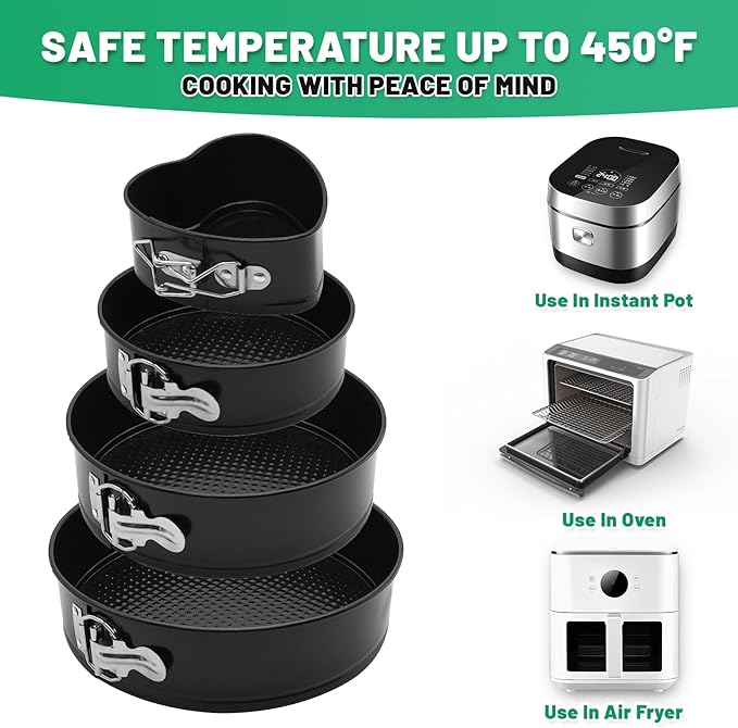 Springform Cake Pan Set,Non-Stick Springform Pans Set of 4 (4, 7, 9,10inches),Leak-Proof Round Cake Pans with Removable Bottom for Baking Cake Pie Pizza and Quiches (BlackX4)