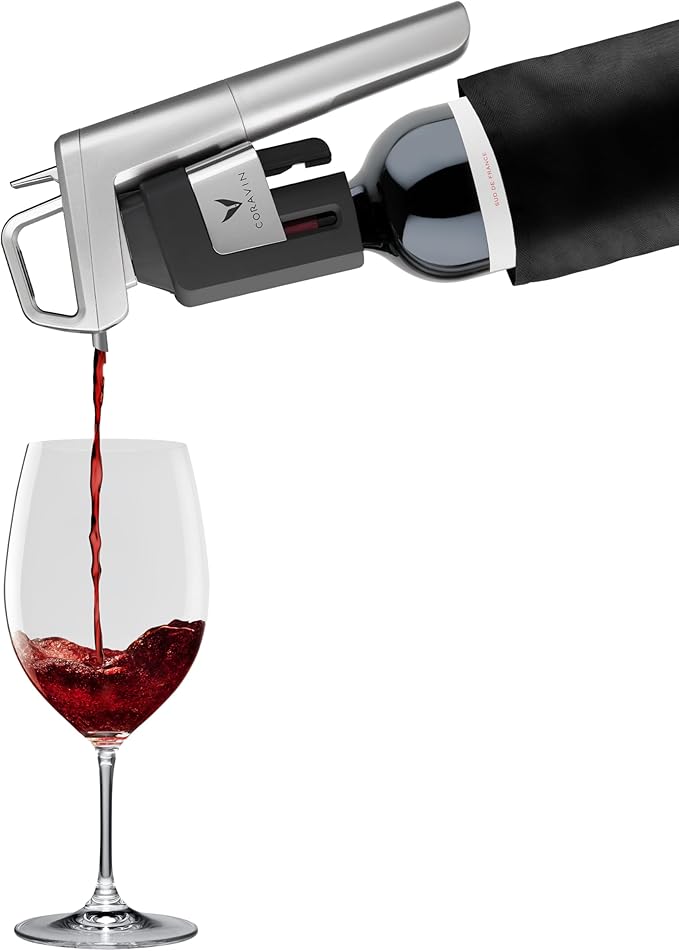 Coravin Timeless Six Plus Wine Preservation System - By-the-Glass Wine Saver - With 3 Pure Argon Gas Capsules, 6 Screw Caps & Wine Aerator - Silver