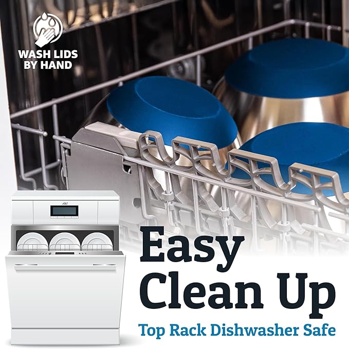 Priority Chef 6Pc Large Mixing Bowls With Lids Set with Non-Slip Bases, Stainless Steel Mixing Bowl Set, 6 Airtight Lids and 3 Graters, Blue