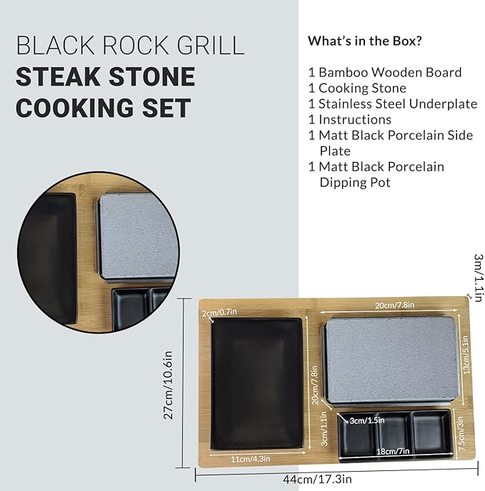 Black Rock Grill Cooking Stone for Steak, Lava Stone Grill, Hot Steak on a Ston Cooking Set
