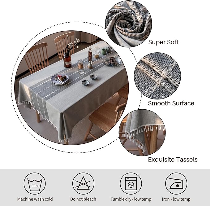 Deep Dream Tablecloth, Embroidered Waterproof Table Cloth Cotton Linen Wrinkle Free Anti-Fading Tablecloths Dust-Proof Table Cover for Kitchen Dinning Party Christmas, 55 x 102 Inch - New Gray