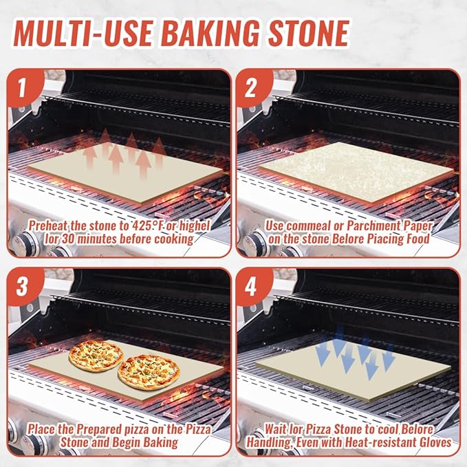 Pizza Stone for Oven 20'' Large Pizza Stone For Grill Baking Stone Cordierite Bread Stone Ideal for Baking Different Sizes of Pizzas or Bread Rectangular 20''x13.5''