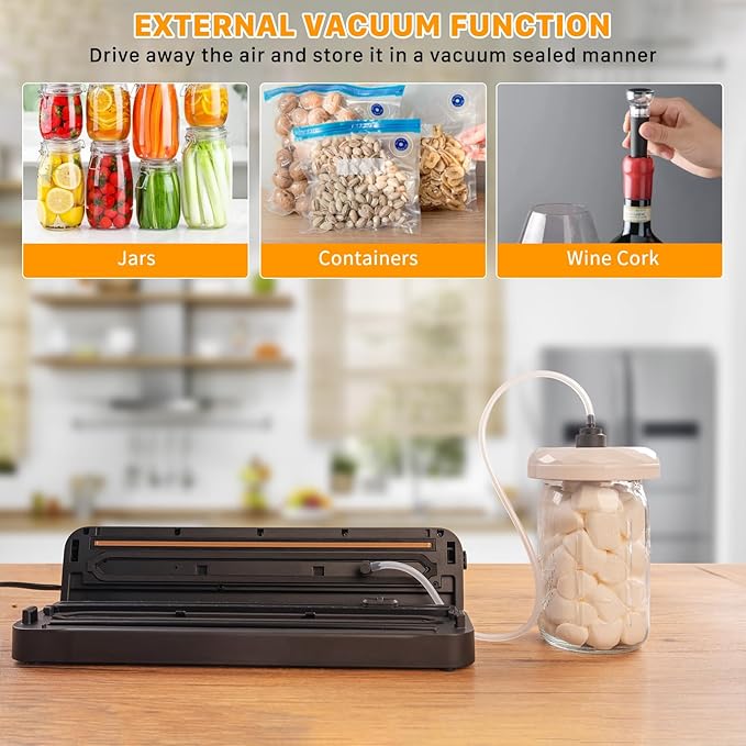 Vacuum Sealer Machine, Fast-Compact/Multi-Functional Vacuum Sealer for Food with Starter Kites, Dry/Moist Mode & External Vacuum System, Built-in Cutter & 10 Vacuum Bags