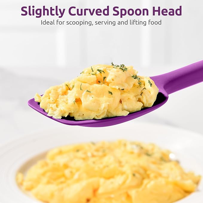 U-Taste Extra-Long 600ºF Heat Resistant Spatula Spoon: 14" Silicone Spoonula Cooking Utensils for Kitchen Use, Non-Stick Scoop Scraper with Soft Edge & Firm Core for Baking, Mixing, Serving (Purple)