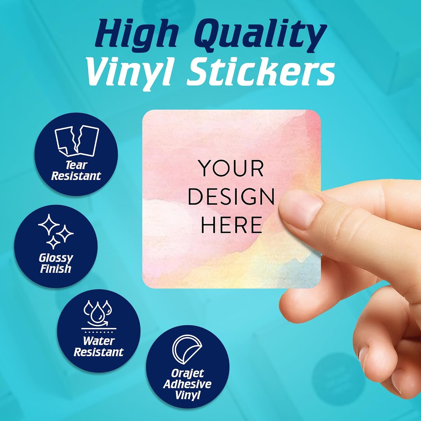 100 Custom Vinyl Stickers - Upload Your own Image, Text, Design, Logo - Personalized Logo Labels for Handmade, Packaging, Bottle, Jars, Candle, Brand Stickers (Watercolor Square, 2x2)